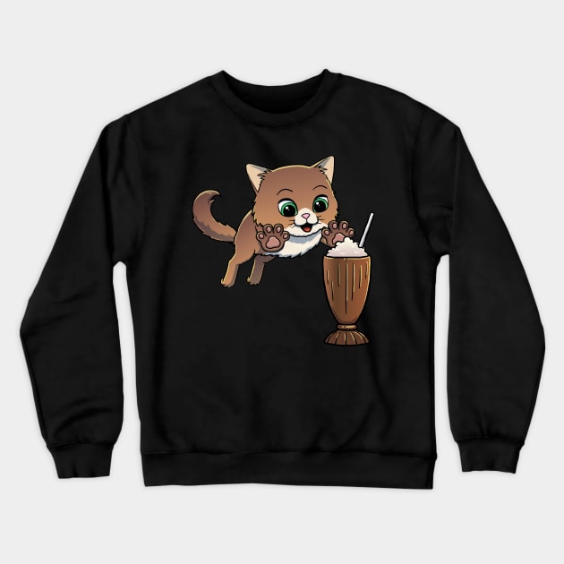 Norwegian Forest Cat excited to drink a Chocolate Milkshake Crewneck Sweatshirt by Crazy Cool Catz